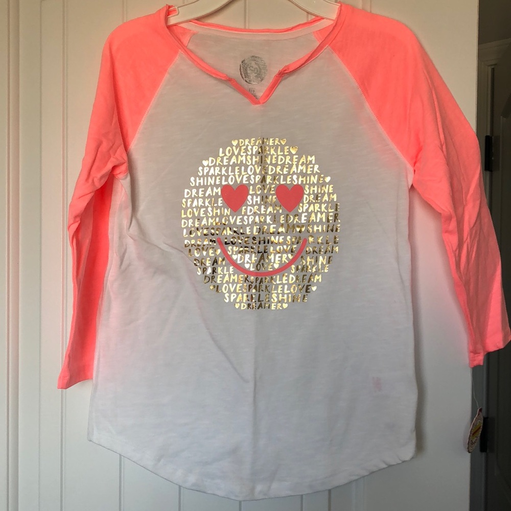 SO Top Girls Size‎ 14 White Orange Gold 3/4 Sleeve Shirt NWT